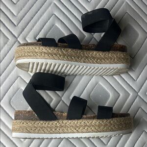 Steve Madden Black Espadrille Platform Sandals with Ankle Wrap